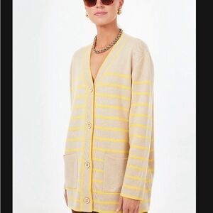 Tuckernuck Beige and Yellow Striped V-Neck Cardigan